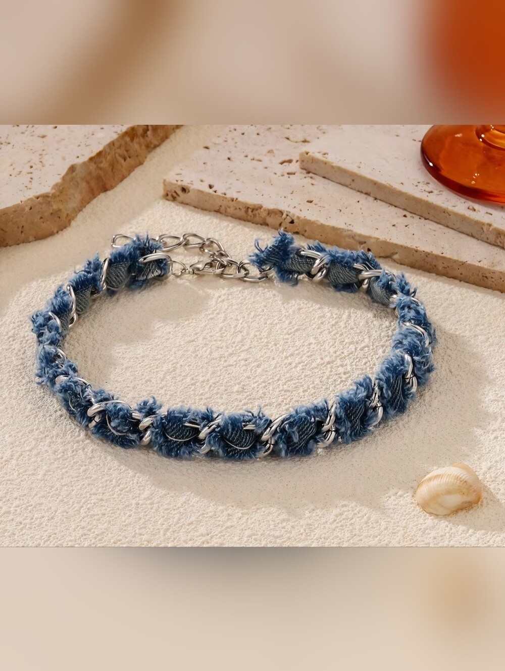 Denim Blue Braided Chain Choker Necklace - Women Jewelry